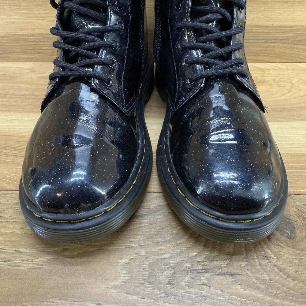 Dr Martens Big Girls Youth Size 3 Black Glitter Patent Leather Combat Boots 1460